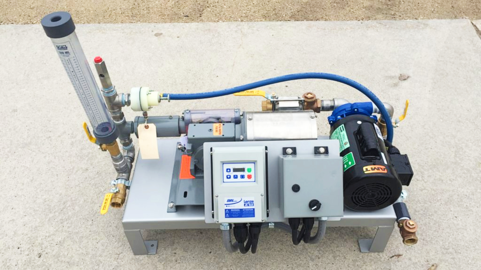 A picture of Clearwater Industries LQ50 liquid polymer dosing skid pictured from above. The polymer dosing unit is used to aid manure separation.