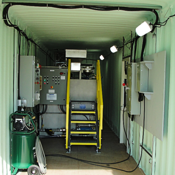 A dry polymer system in a container.