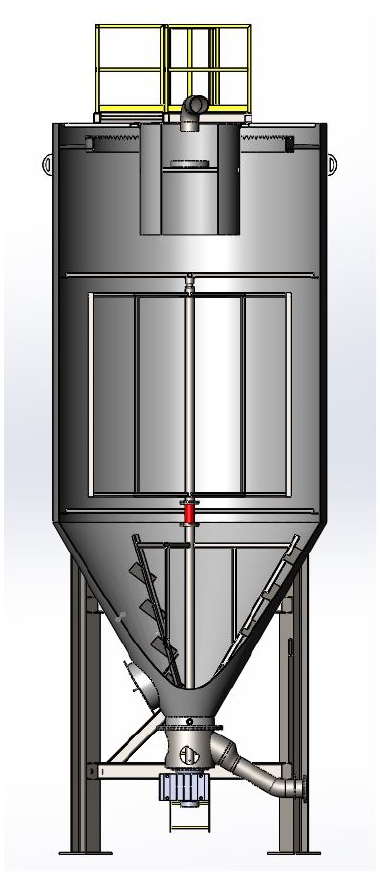 The cross section of a high compaction clarifying thickener.