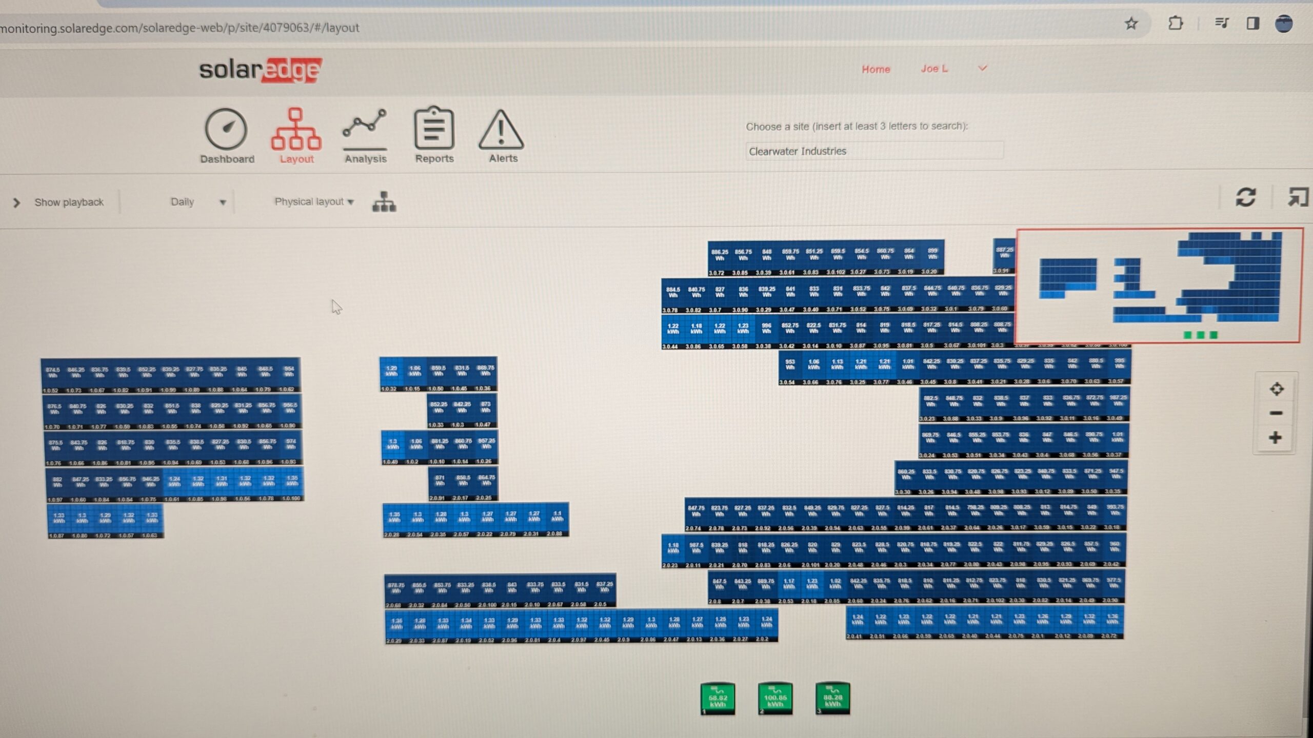 Solar Array_Layout Screenshot of a user portal showing blue boxes that represent solar panels.
